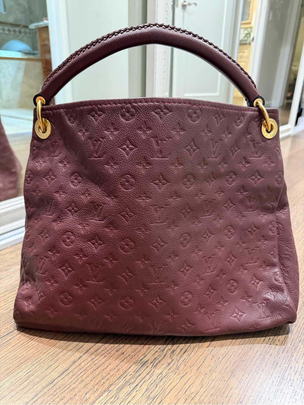 Louis Vuitton Burgundy Monogram Empreinte Hobo Bag with Gold Hardware